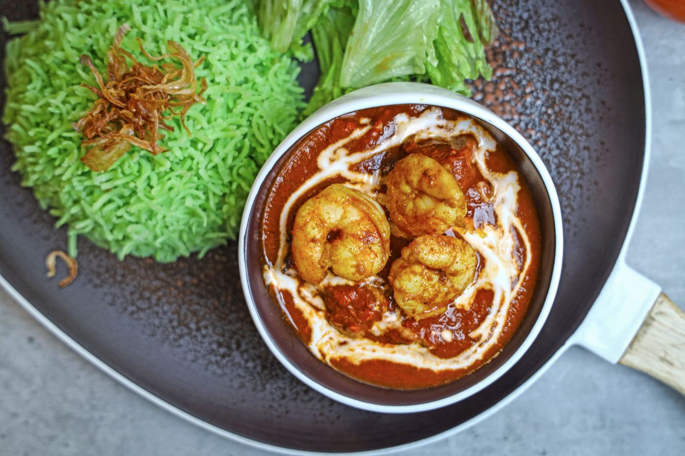Prawn curry with herbed rice